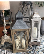 Load image into Gallery viewer, Tudor Revival Wood and Galvanized Lantern
