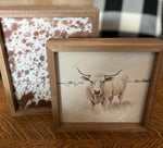 Load image into Gallery viewer, Cow White and Tan Art with Wood Frame 8”x8”
