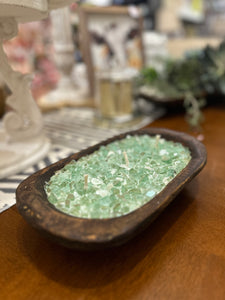 Fire Bowl Green Glass “ Citronella”Soy Candle in Brown Dough Bowl