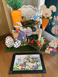 Pastel Bunny Easter Basket Door Mat Outdoor