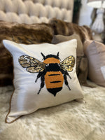 Load image into Gallery viewer, Bee Sequin Pillow with Metallic Cording
