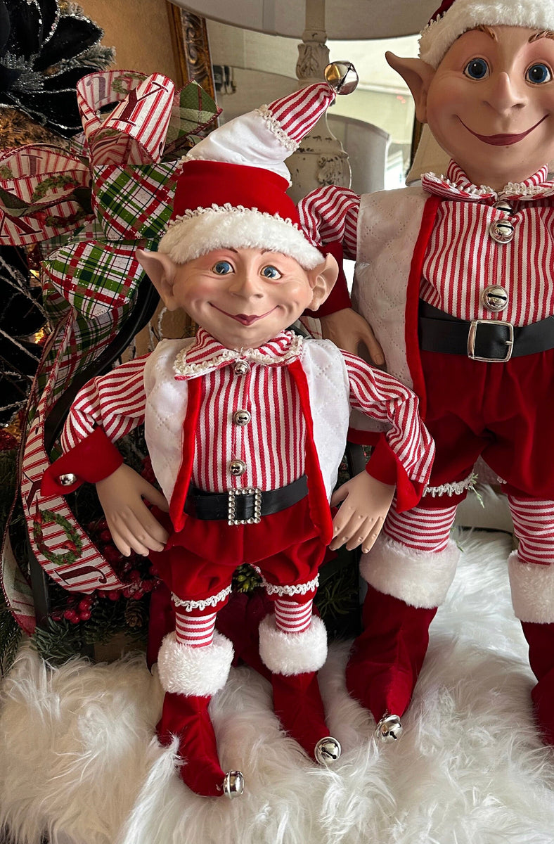 Posable Red & White Elf 22” with Bells – MelizaInteriorsInc