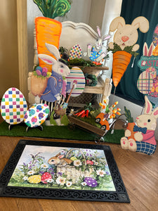 Pastel Bunny Easter Basket Door Mat Outdoor