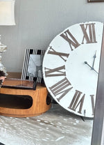 Load image into Gallery viewer, Large Roman Numeral 36” Antique White Distressed Clock
