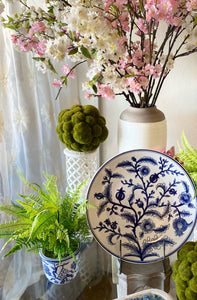 Artificial Fern in Ceramic Blue and White Pot