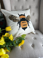 Load image into Gallery viewer, Bee Sequin Pillow with Metallic Cording
