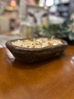 Load image into Gallery viewer, Fire Bowl Gold Glass “Spice” Soy Candle in Brown Dough Bowl
