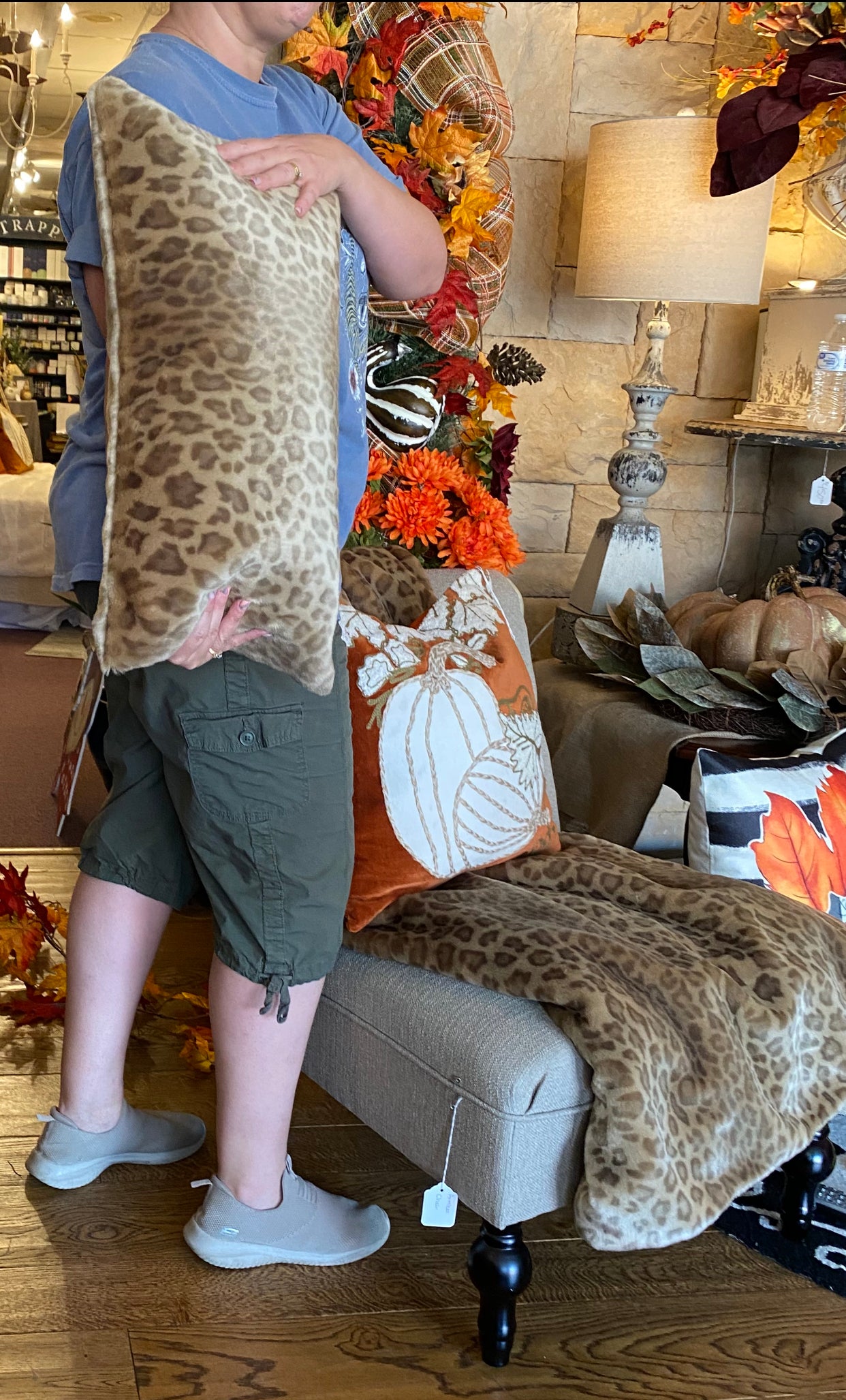 Vintage Leopard Faux Fur Rectangle Pillow