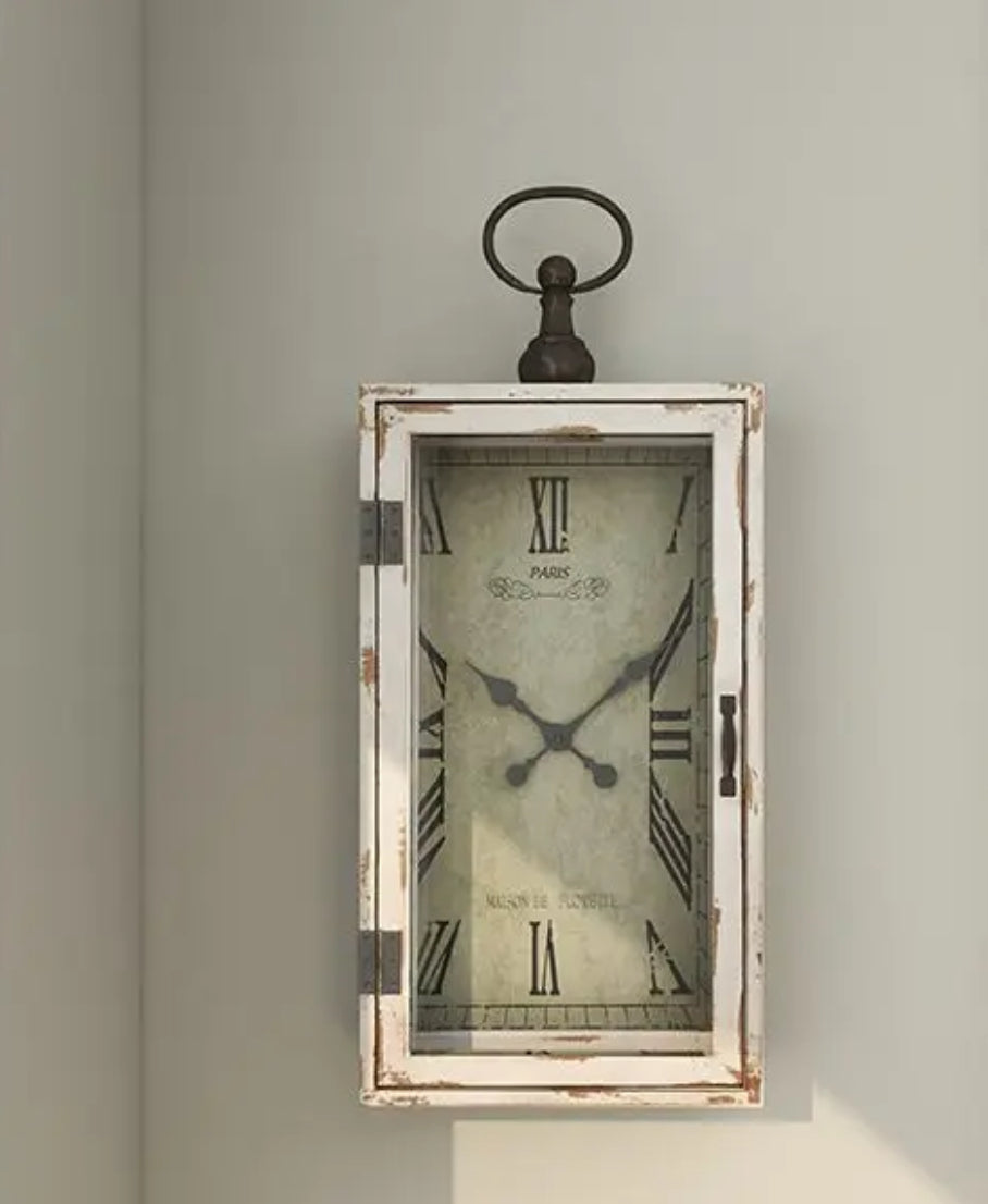 White Distressed Table or Wall Clock