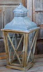 Load image into Gallery viewer, Tudor Revival Wood and Galvanized Lantern

