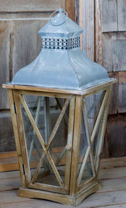 Tudor Revival Wood and Galvanized Lantern