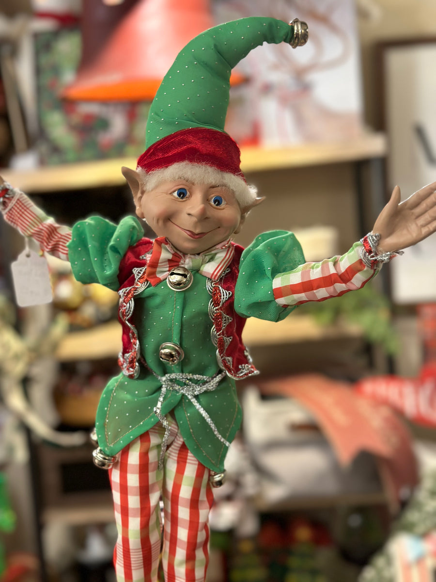 Check Posable Red, Green, & White Elf 22” with Bells