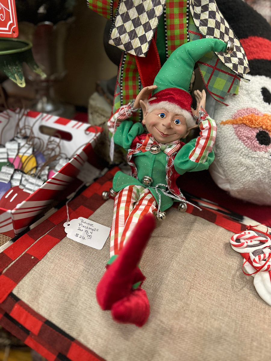 Check Posable Red, Green, & White Elf 22” with Bells