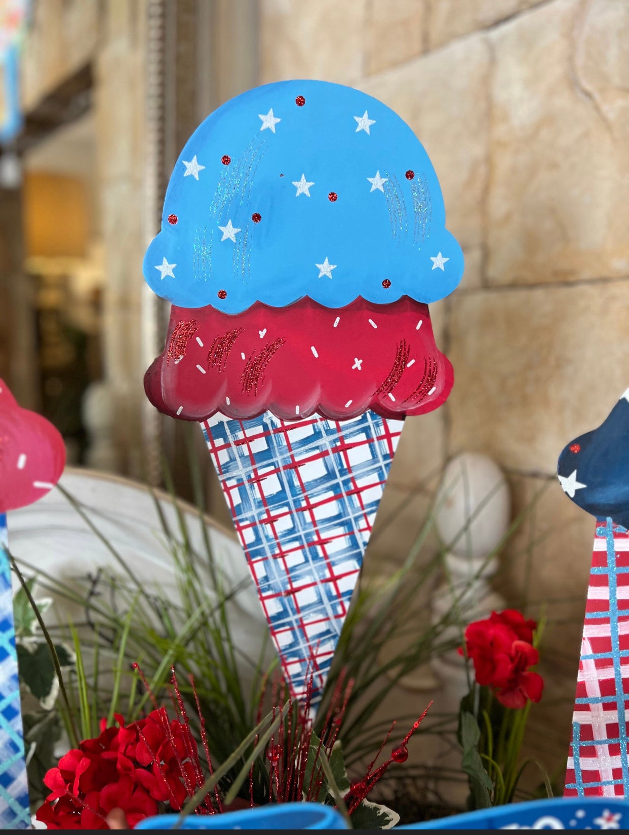 Americana: Double Scoop Ice Cream Cone Red, White and Blue Metal Stars