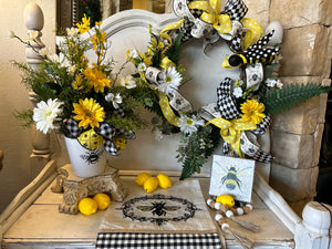 Bee Yellow, Black and White Harlequin Wreath