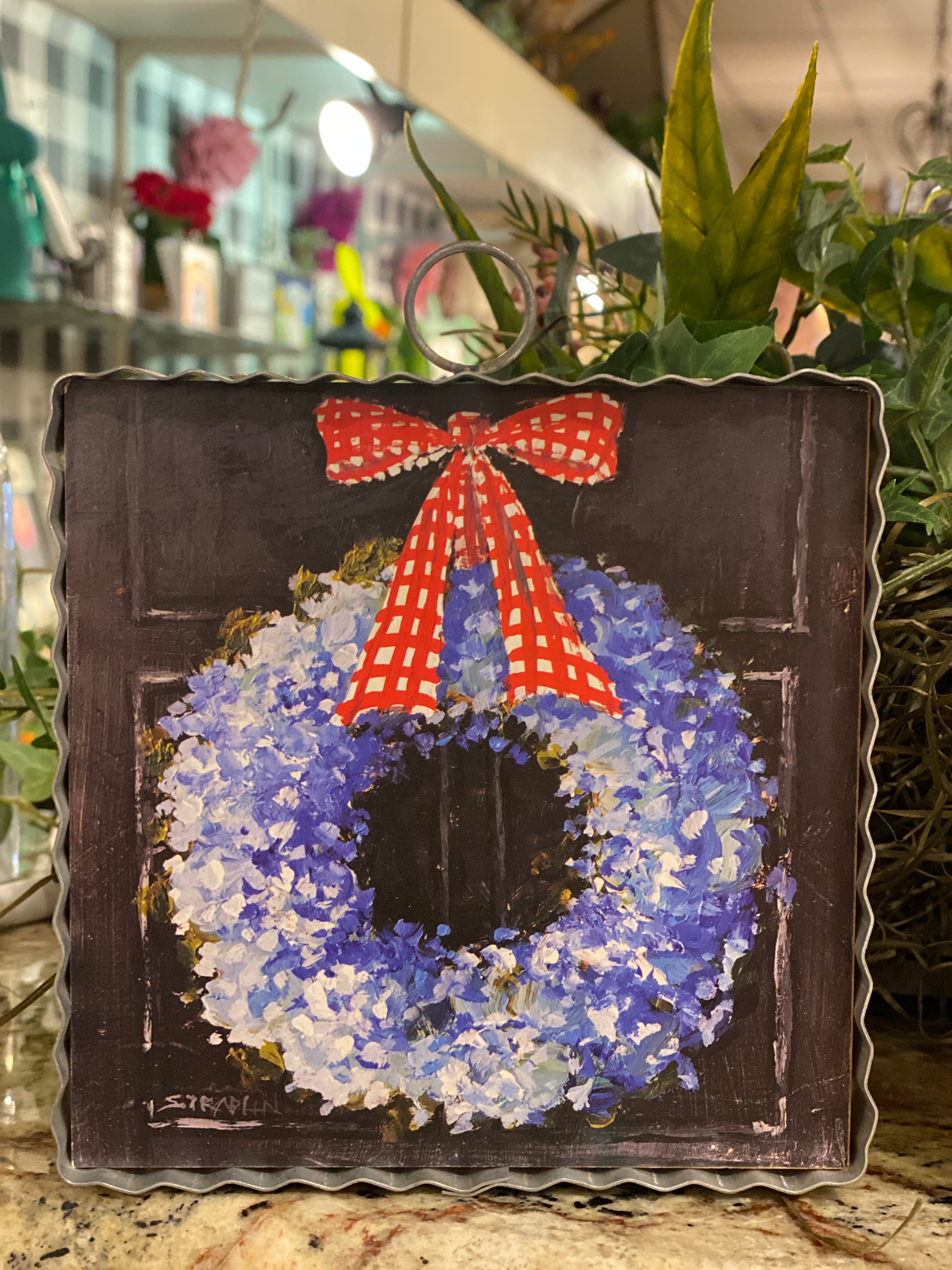 Americana: Blue Wreath and Patriotic Bow Mini Print