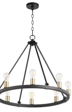 Load image into Gallery viewer, Paxton Round 8 LT Chandelier in Noir with Aged Brass
