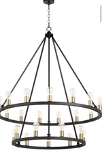 Load image into Gallery viewer, Paxton 2-tier 24 LT Chandelier in Noir with Aged Brass
