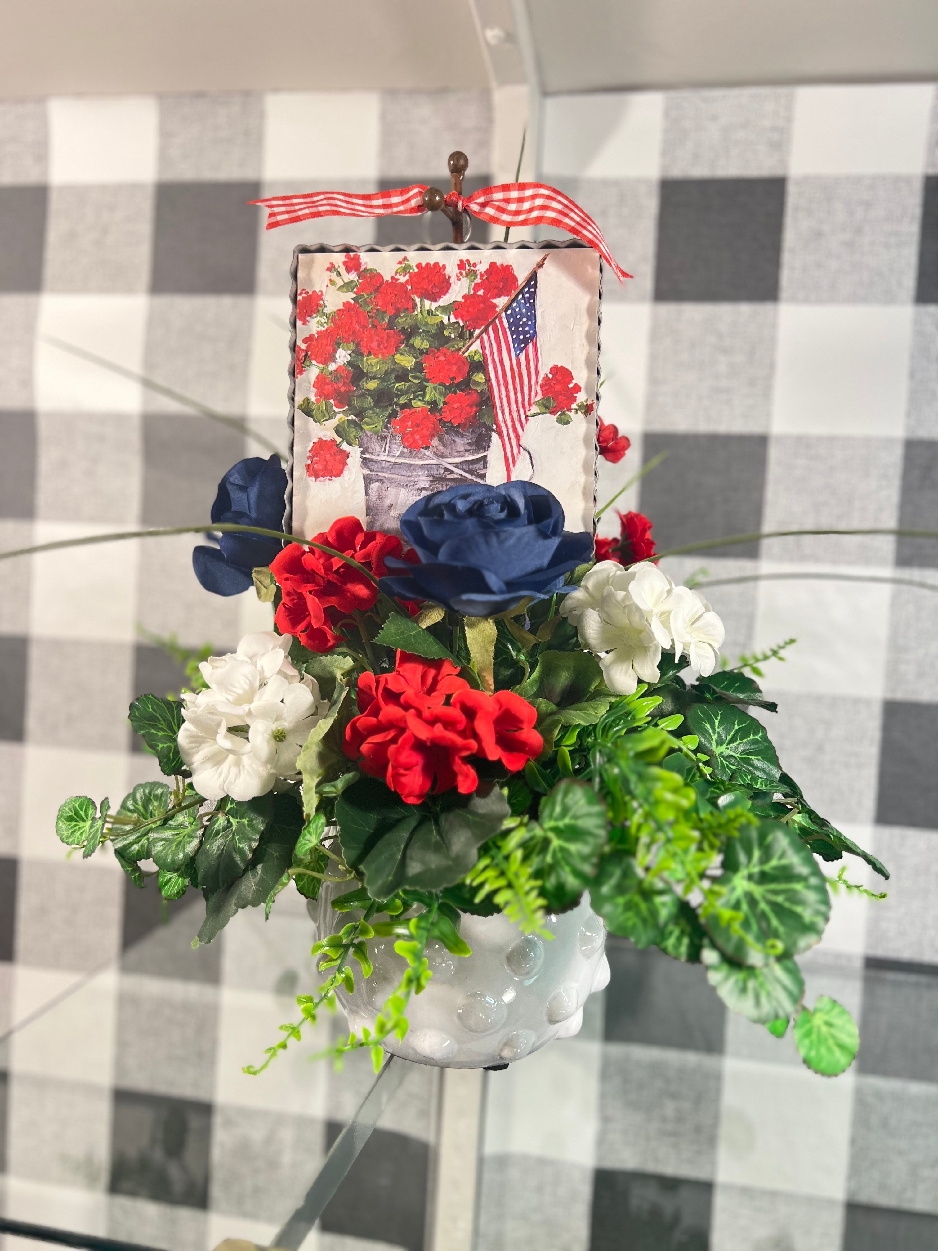 Americana Patriotic Floral Arrangement Mini Print Holder