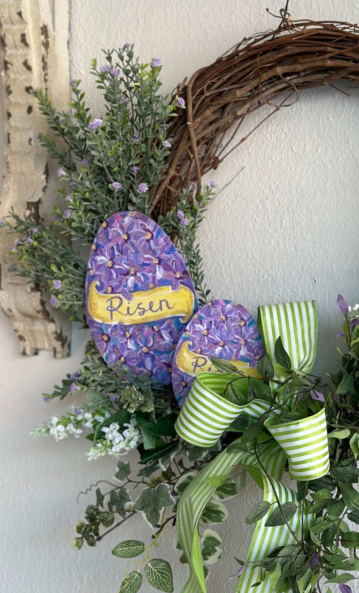 Easter Lavender Risen Eggs Wreath with Bows