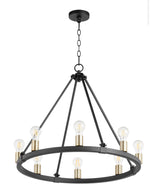 Load image into Gallery viewer, Paxton Round 8 LT Chandelier in Noir with Aged Brass
