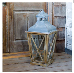 Tudor Revival Wood and Galvanized Lantern
