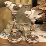 Load image into Gallery viewer, Set of 2 White and Wood Birds with Beaded Detail

