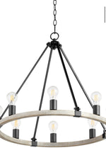 Load image into Gallery viewer, Paxton 8 Light Chandelier in Noir W/ Weathered Oak Finish
