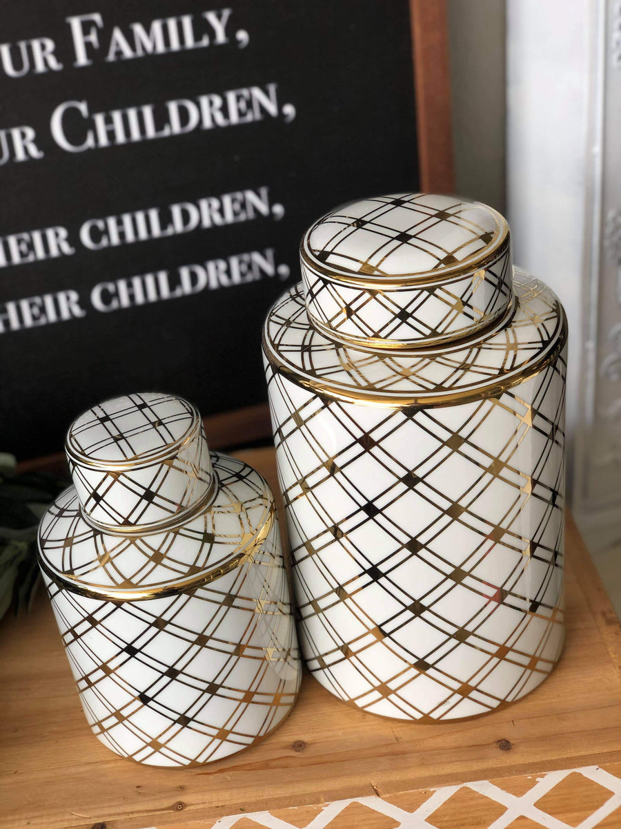 White & Gold Canisters (Set of 2) – MelizaInteriorsInc