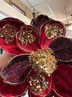 Load image into Gallery viewer, Glam Burgundy/Plum Velvet Magnolia with Gold Sequins Pack of 3
