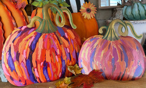 Artful Orange Pumpkins Set of 2 Metal Stakes