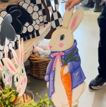Load image into Gallery viewer, Rabbit in Periwinkle and Pink Jacket with Carrot Metal Stake
