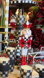 Load image into Gallery viewer, Nutcracker Black &amp; White, Gold, and Red with Check Pattern 13”h Set of 2
