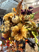 Load image into Gallery viewer, Fall Mixed Cream Mums and Japanese Maple Stems Arrangement on tile
