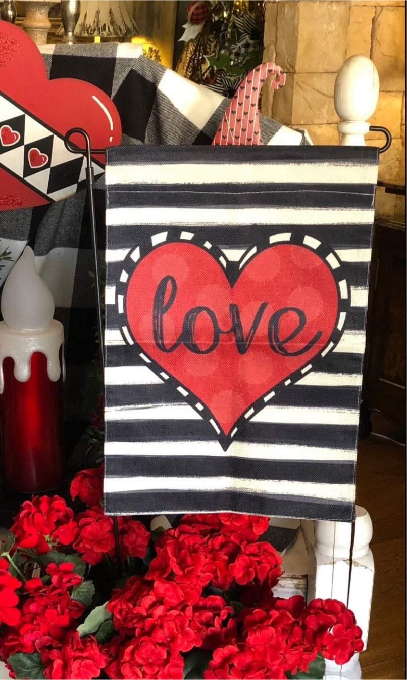 Valentines Day: Black and White Striped LOVE Flag
