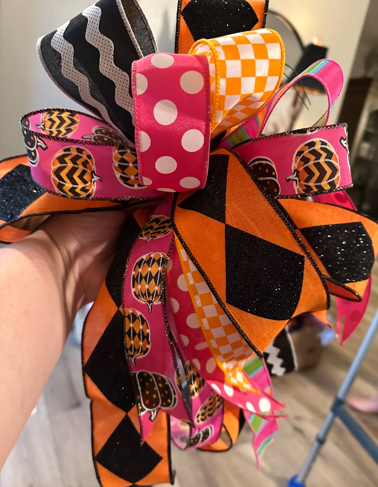 Whimsical Fall Halloween Bow Polka Dots, Check, Diamond, Ric Rac, and Pumpkin Patterns