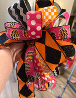 Load image into Gallery viewer, Whimsical Fall Halloween Bow Polka Dots, Check, Diamond, Ric Rac, and Pumpkin Patterns
