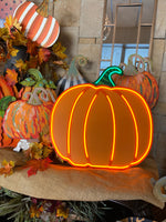 Load image into Gallery viewer, New! Neon Light Up Orange Pumpkin with Easel &amp; Stake
