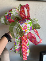 Load image into Gallery viewer, Spring and Summer Large Bow Floral, Plaid, Check Green, Pink, Orange, Purple, White
