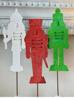 Load image into Gallery viewer, Set of 3 Nutcracker Christmas Metal Stakes Outdoor or Indoor White, Green, Red
