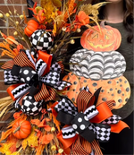 Load image into Gallery viewer, Jack-o-Lantern Stacked Pumpkin Topiary Roundtop
