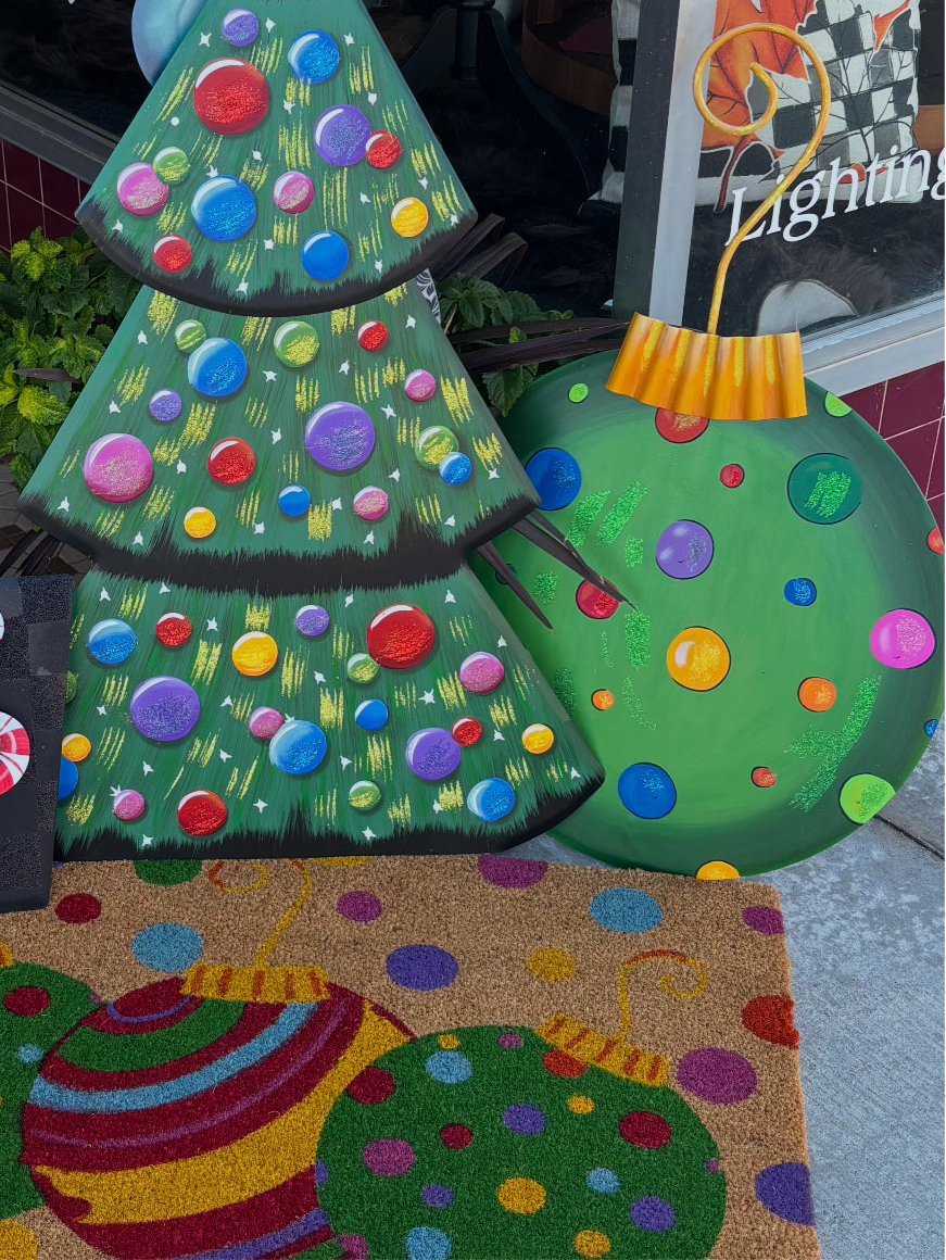 Merry & Bright Christmas Tree Metal Stake Outdoor or Indoor