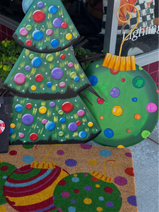Merry & Bright Christmas Tree Metal Stake Outdoor or Indoor