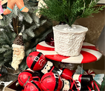 Load image into Gallery viewer, Nutcracker Cake Plate Stand Dolomite Red, Green, and White Riser
