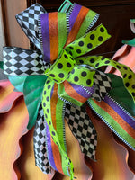 Load image into Gallery viewer, Whimsical Purple, Bright Green, Black, and White Bow Polka Dot, Harlequin, and Stripe
