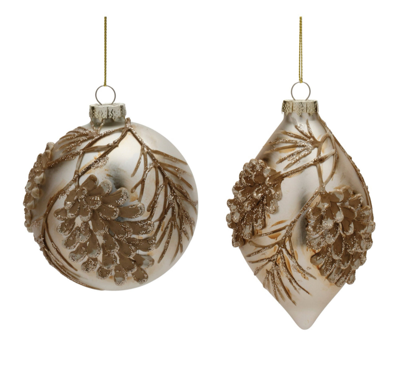 Set of 2 Silver, Gold, & Mocha Pinecone Ornaments