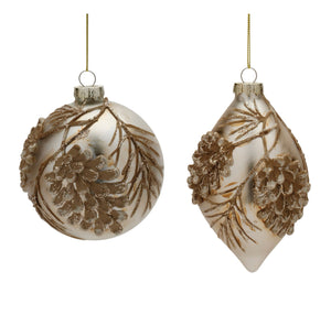 Set of 2 Silver, Gold, & Mocha Pinecone Ornaments