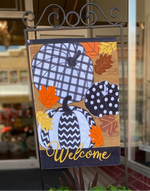 Load image into Gallery viewer, Fall Halloween Pumpkin Chevron, Polka Dot, Check Embroidered Flag with Leaf Patches Outdoor

