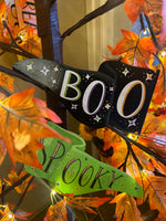 Load image into Gallery viewer, Boo &amp; Spooky Metal Flags with Stakes Set of 2
