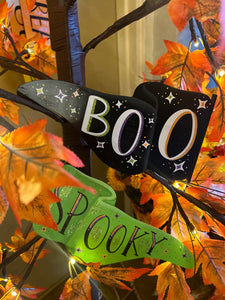 Boo & Spooky Metal Flags with Stakes Set of 2